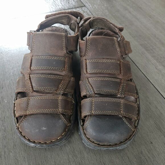 Men's 8 M Skechers Brown Leather Open Toe Fisherman Sandals Hook Loop Shoes Y2K - Picture 4 of 7